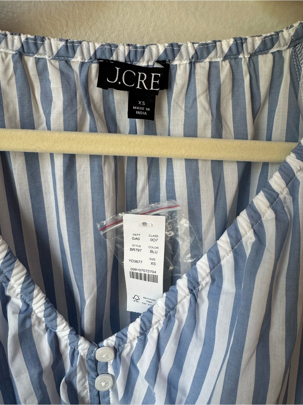 J. Crew Blue and White Striped Smocked Waist Blouse - Picture 3 of 5